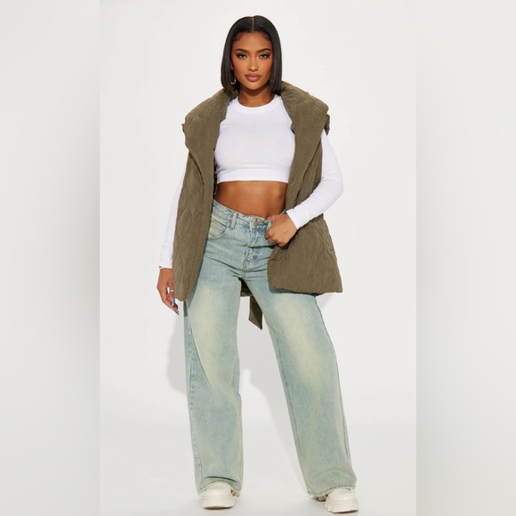 Fashion Nova Olive Green Quilted Vest - Picture 5 of 8